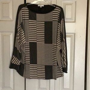 Black and Taupe Geometric Striped Knit Top